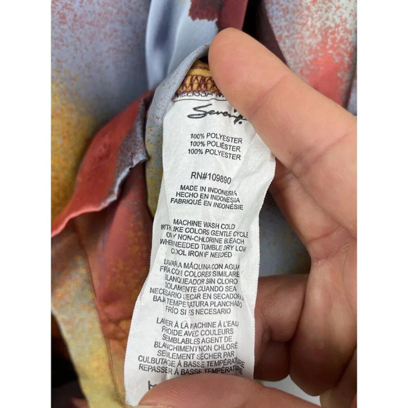 Melissa McCarthy Seven7 Women's Abstract Sunset Short Sleeve Satin Blouse Sz 2X - Picture 3 of 6